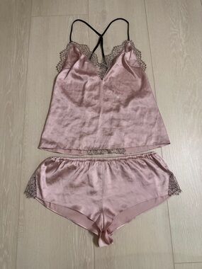 Victoria's Secret Pink Satin Lace Pajama Set